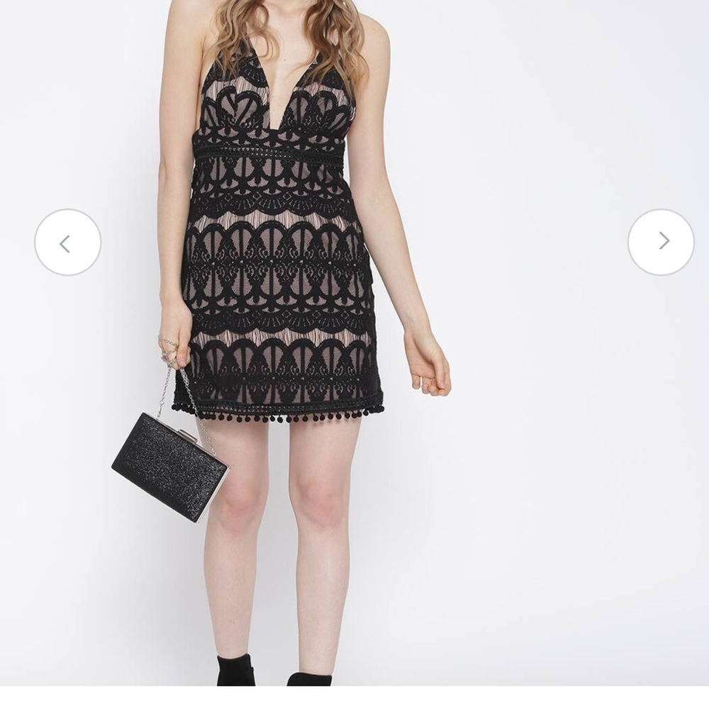 Forever 21 Halter Black nude Lace Mini Dress Sz S - Picture 11 of 11